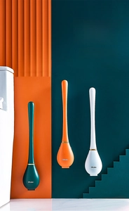 Lot de brosses de toilettes murales en silicone vert, orange et blanc avec socle design