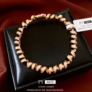 Twisted Spiral Bangle 18K Gold Plated Copper Bracelet With Zircon Pavé Luxury Fashion Jewelry For Women