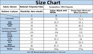 Detailed size chart for the black and white plaid blazer showing CM measurements