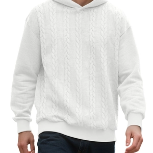 Sweat à capuche blanc en maille torsadée pour homme, coupe décontractée et confortable