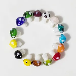 Mixed set of colorful handmade glass mushroom beads for DIY jewelry and crafts