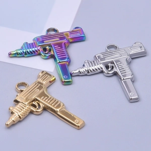 Submachine gun charms in gold, silver, and iridescent steel for jewelry DIY