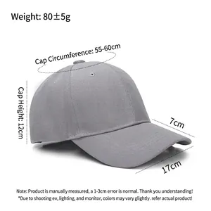 Dark grey baseball cap with detailed size measurements and 55-60cm head circumference