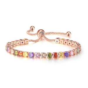 Exquisite rose gold tennis bracelet with multi-colored round-cut cubic zirconia crystals