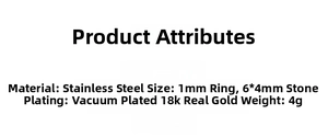Detailed specs of stainless steel birthstone ring with 18k gold plating and 6x4mm zircon