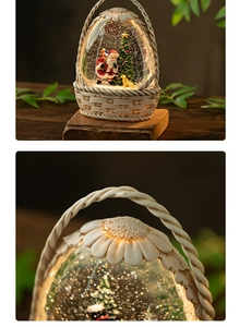 Detail of Christmas lantern snow globe with Santa Claus and elegant daisy handle top