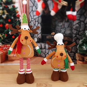 Christmas reindeer plush figurines with telescopic legs for festive home tabletop decoration