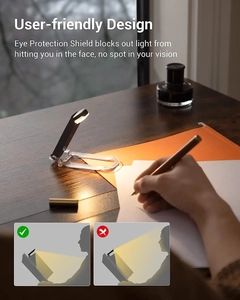 Detail of eye protection shield on black clip light showing focused reading light beam
