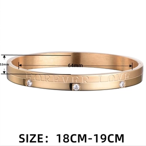 Rose gold stainless steel bracelet featuring Forever Love engraving and cubic zirconia stones