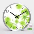 Detail view of 12-inch stainless steel clock with green floral dial and 3-hands system