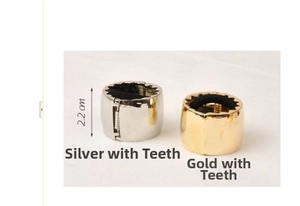 Detailed view of 2.2cm gold and silver metal ponytail cuffs with anti-slip inner teeth