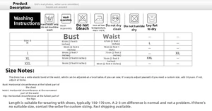 Size chart for off-shoulder wedding dress with bust and waist measurements in centimeters