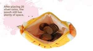 Spacious interior of plush orange coin purse showing capacity for many coins and cards