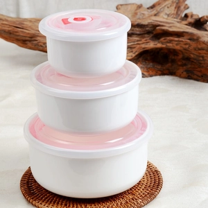White Ceramic Food Storage Bowls With Airtight Lids Microwave Safe Round Fresh Keeping Bento Lunch Boxes For Kitchen