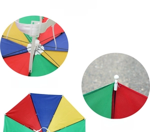 Detail of safety plastic bracket and round umbrella beads on a colorful head umbrella