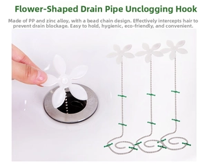 Flower-top sink drain hair catcher with metal bead chain for sewer pipe cleaning