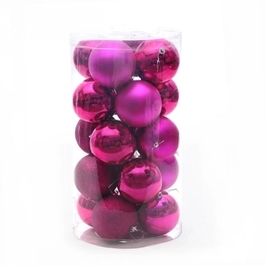 Détails de boules de Noël magenta 4cm en finitions brillante, mate et pailletée emballées