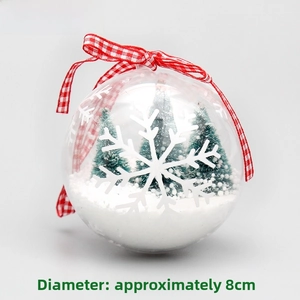 Detailed 8cm clear Christmas ball ornament with mini trees and snowflake pattern