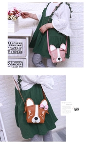 Détails des sacs à bandoulière bouledogue rose et marron avec broderies et nœuds papillon
