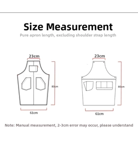 Graphique de détail de mesure de taille montrant les dimensions précises du tablier en jean.