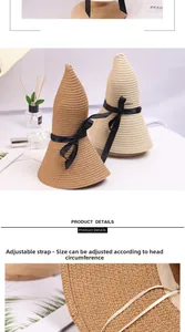 Detail of the internal adjustable cord for size fitting in women's straw sun hats