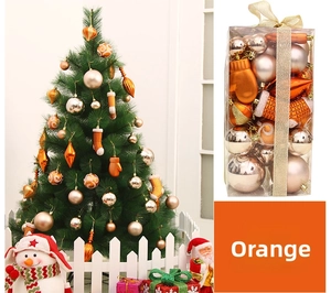 50-piece set of orange and champagne gold Christmas ornaments in a gift box packaging