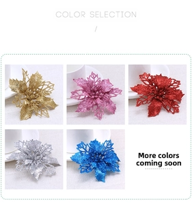 Detailed color selection of 10cm glitter artificial Christmas flowers for tree decor