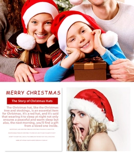 Detailed view of the soft red plush Christmas hat with white faux fur trim for family festivities