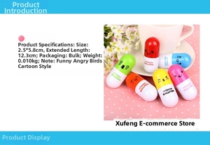 Detailed size specifications of colorful retractable pill-shaped cartoon ballpoint pens
