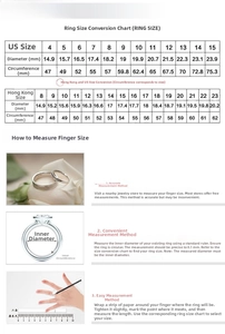 Detailed ring size guide for Yin Yang rings including US and HK size conversion tables