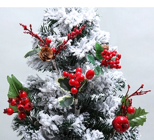 Christmas red berry clip with green leaves and pine cones for festive tree decoration