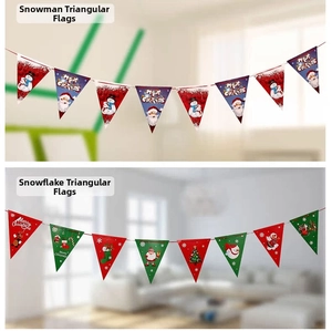 Detail of Merry Christmas paper bunting featuring festive snowman and snowflake designs