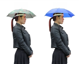 Dual-color camouflage and royal blue head-mounted umbrellas for hands-free sun protection
