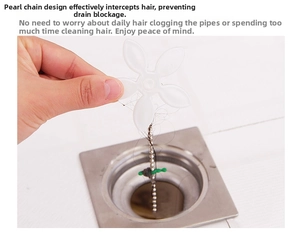 Detail showing hand pulling flower drain hair catcher from sink to clear clogs