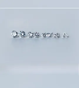 Set of six pairs S925 sterling silver stud earrings with clear round cubic zirconia