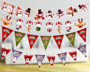 Detail of multi-style Christmas paper banners with Santa, snowman and reindeer patterns