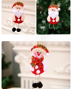 Detailed plush Santa and Snowman ornaments with red plaid hats for Christmas tree decor
