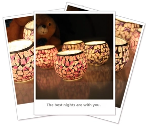 Pink and white mosaic glass candle holder in spherical design for romantic table decor