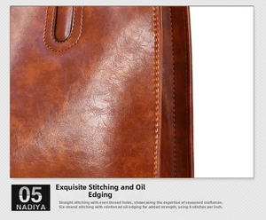 Detail of oil wax leather handbag showing premium stitching and smooth edge painting finish