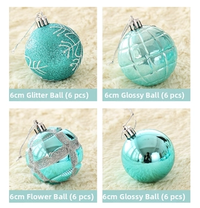 Detail of 6cm teal Christmas balls with glitter snowflake and quilted textures