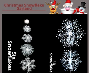 Detail of 6-piece white snowflake ornaments set for Christmas tree decoration on black background