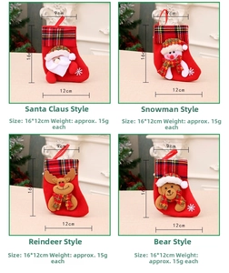 Set of four red Christmas stockings with Santa, snowman, elk, and bear festive embroidery