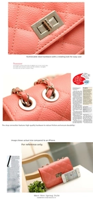 Detailed view of pink quilted handbag with silver clasp and phone size comparison