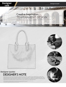 Minimalist oil wax leather handbag design concept showing craftsmanship and sketches