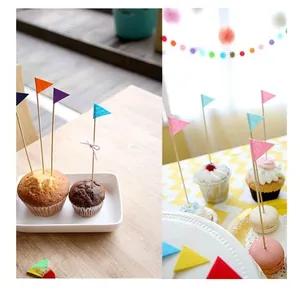 Colorful felt pennant cake toppers with wooden sticks for party dessert decoration