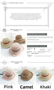 Détail d'un chapeau cloche en paille avec cordon réglable de 55-60 cm et bord de 7 cm