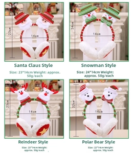 Detailed size specifications for Christmas earmuffs featuring Santa, Snowman, Reindeer and Bear