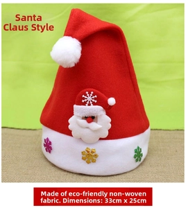 Detail view of eco-friendly non-woven Santa hat with sequins and white plush pom-pom