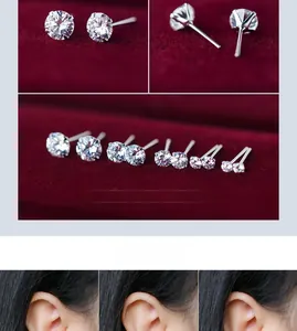 Detailed comparison of S925 sterling silver stud earrings in sizes from 2.5mm to 6mm