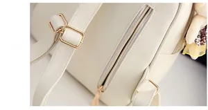 Details des weißen Rucksacks mit goldenen Schnallen und Diebstahlsicherungs-Reißverschluss